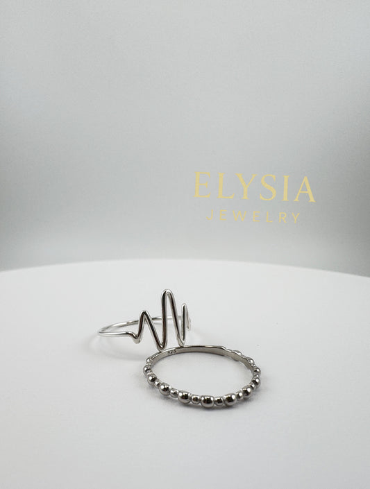 Silver Wave Duo Ring Set- Minimalist Adjustable Ring by Elysia Jewelry