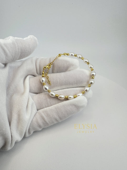 Dual-Tone Freshwater Pearl Bracelet-925 Silver & Gold Accents | Elysia Jewelry