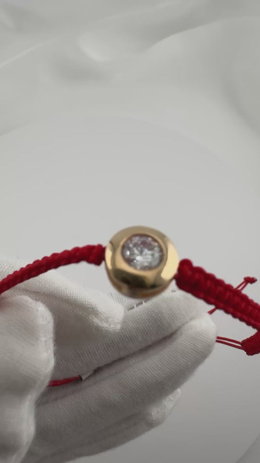 14K Solid Gold Red String Bracelet with Cubic Zirconia