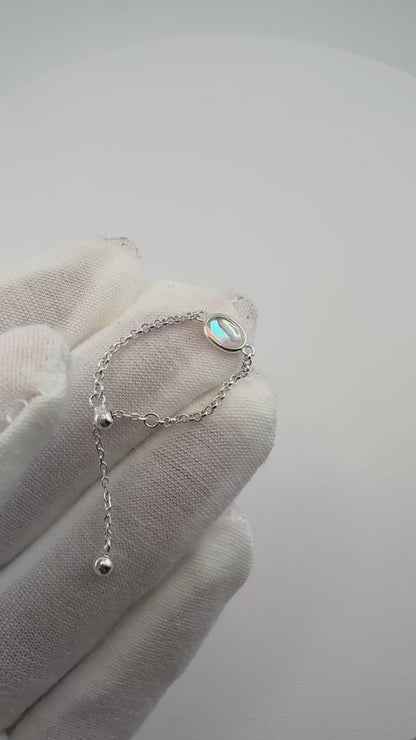 Moonstone Chain Ring – Adjustable 925 Sterling Silver Ring
