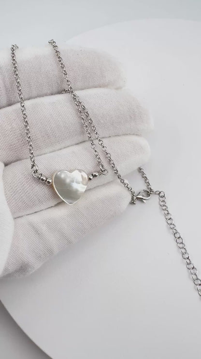 Heart Mother of Pearl Necklace — 925 Sterling Silver