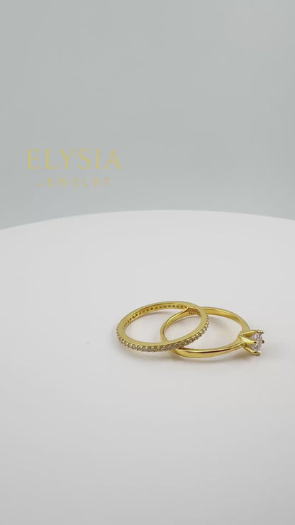 Elysia Duo Ring Set – 925 Silver & Gold Plated | Minimalist CZ Stack Rings