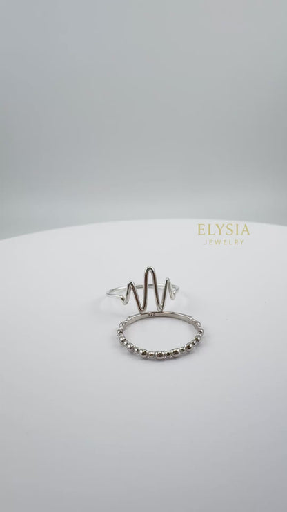 Silver Wave Duo Ring Set- Minimalist Adjustable Ring by Elysia Jewelry