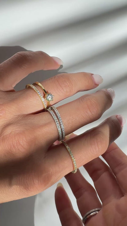 Elysia Duo Ring Set – 925 Silver & Gold Plated | Minimalist CZ Stack Rings